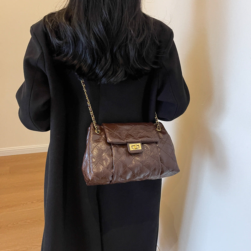 Casual retro large-capacity bag women's 2025 new fashion chain messenger bag, foreign versatile commuter shoulder bag