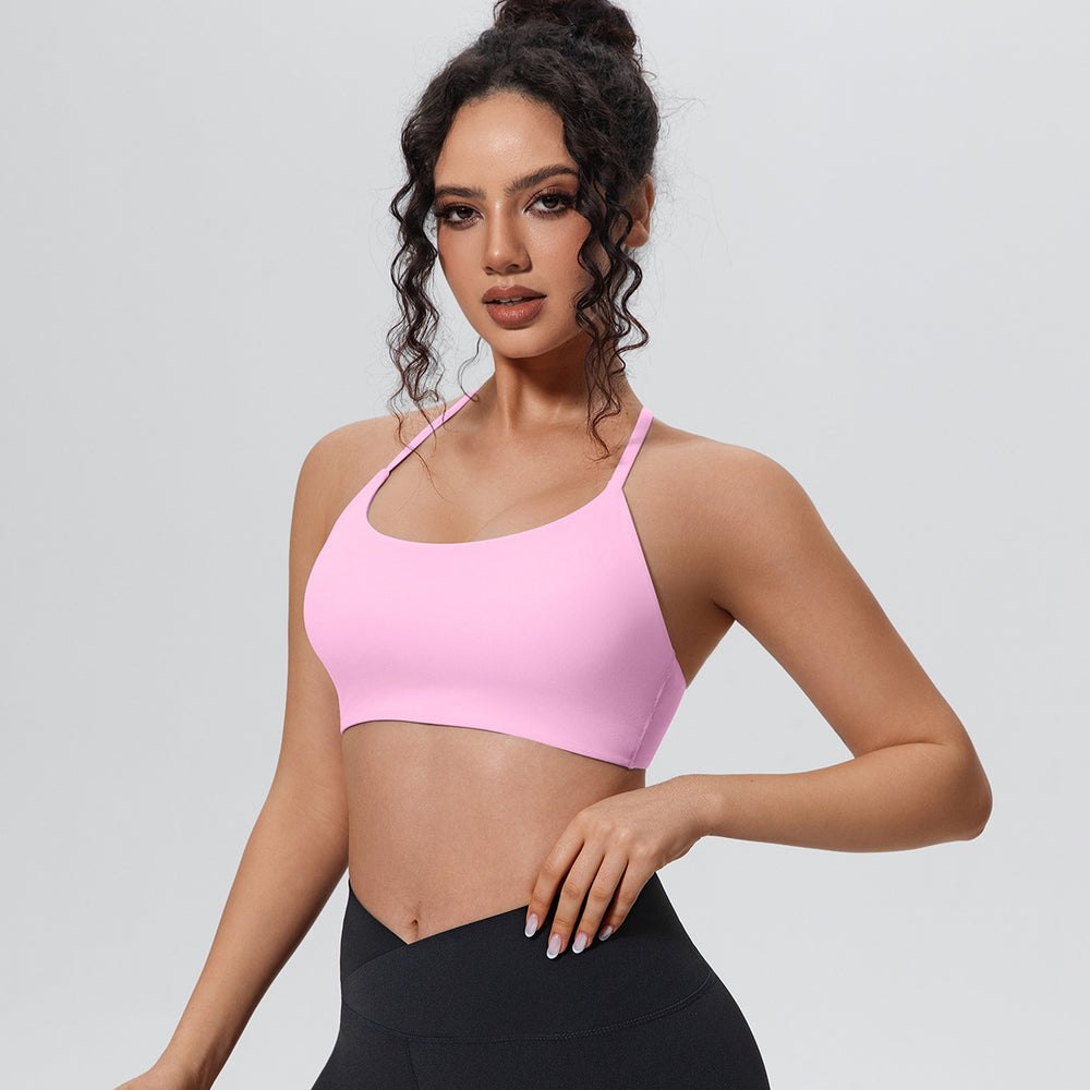New arrival nude yoga vest thin shoulder straps detachable breast pad sports intimates suspenders beautiful back push up fitness bra
