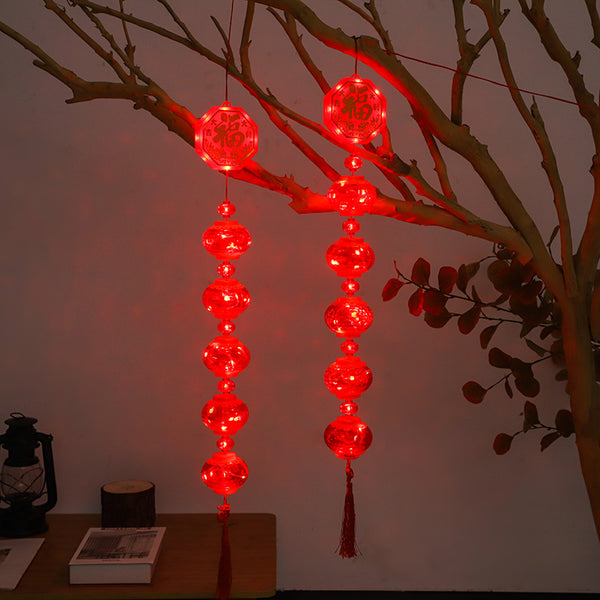 Spring Festival festive red lanterns, curtain lights, New Year's room arrangement, decorative lanterns, light strings, Chinese New Year atmosphere, red lanterns