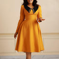D461   fashionpure color women's long sleeves lapel eleganceslimming look large swing african exportdress