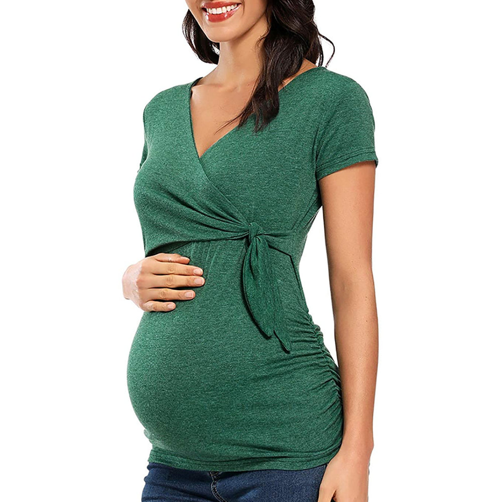 fashion trendy mom cross v-neck nursing t-shirt maternity top - in stock, relaxed fit