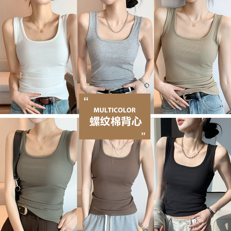 Tk carefully selected spring and summer new arrival wide shoulder vest women's silm large u-neck best selling bottom inner vest women's sleeveless
