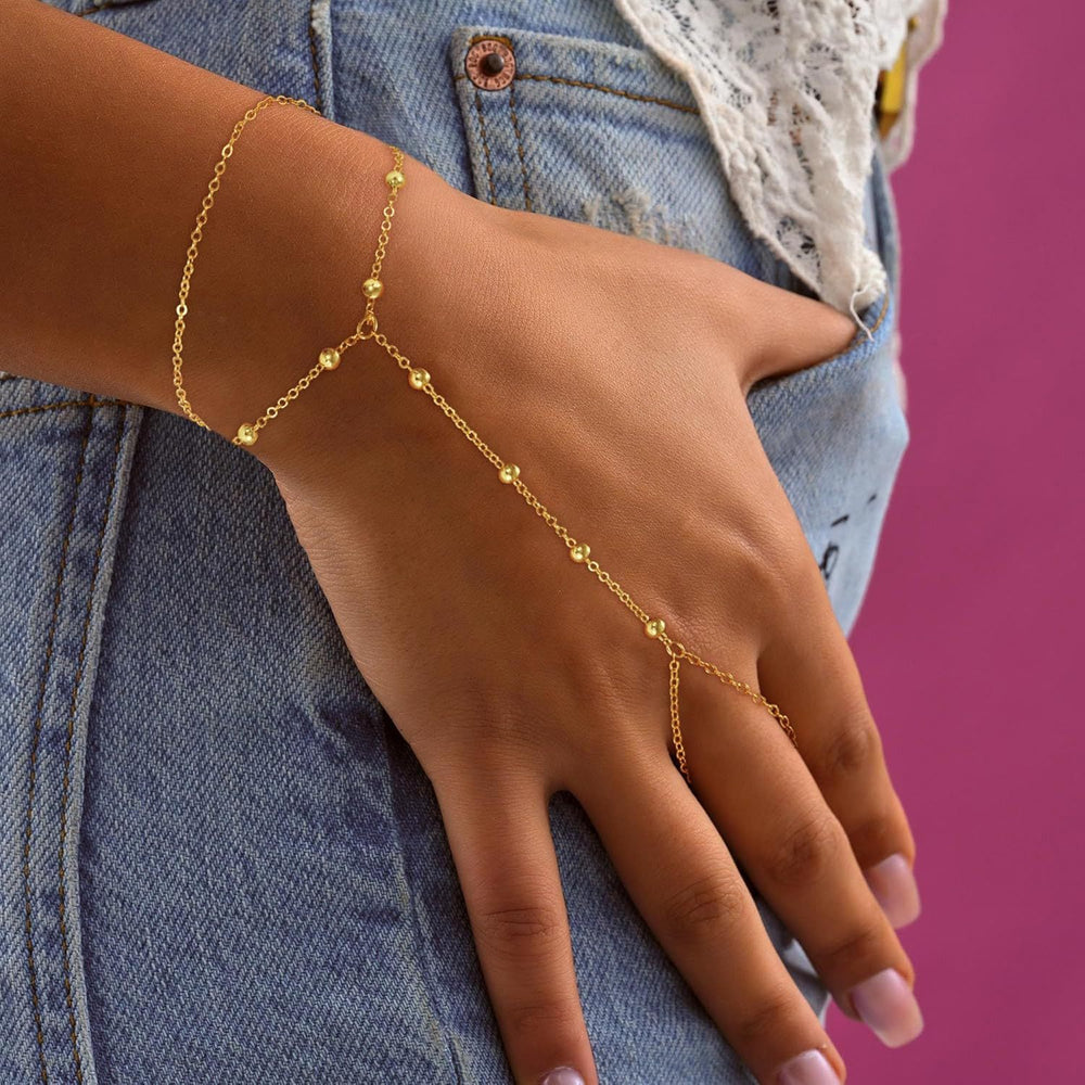 European and american cross-border millet beads rice beads bracelet zircon pearl ring chain love finger chain stainless steel jewelry for women