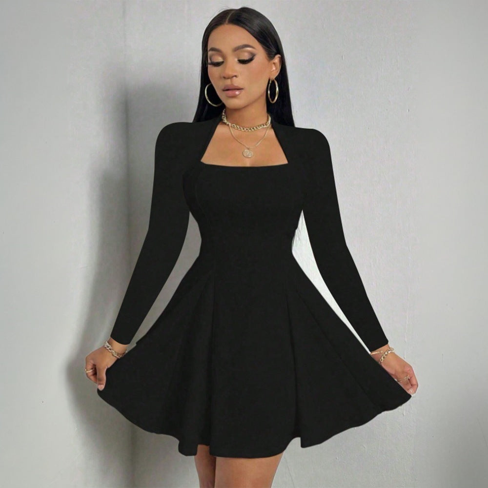 Aliexpress women's fashion: european and american elegant style dress -  spring/summer new collection - square neck, chic, slim-fit mini dress