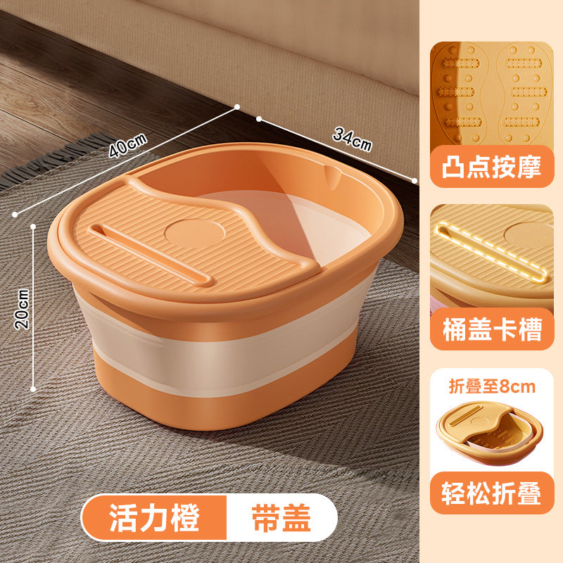 Collapsible foot soak bucket - deepened, calf-high, with lid, insulated, massage foot bath bucket, home spa thickened foot basin