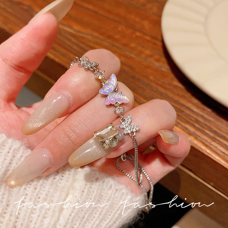 Super fairy micro-embedded zircon bows bracelet for women classy sense of accessible luxury crystal bracelet best selling exquisite pull-out hand jewelry