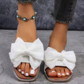 new flat rhinestone bow one-strap slippers women's outdoor wear solid color lightweight fabric sandals