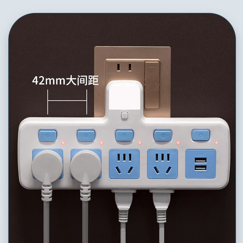 Source factory first turn porous pure copper conversion socket, power supply USB power strip board dormitory independent switch socket