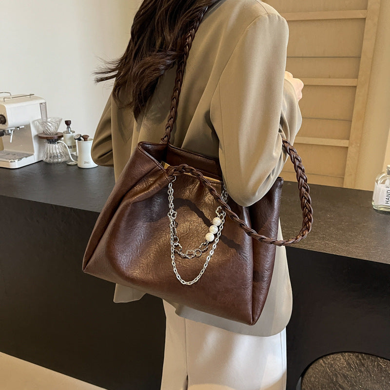 Cross-border high-end large-capacity bag women's 2025 new fashion college student shoulder bag niche women's tote bag