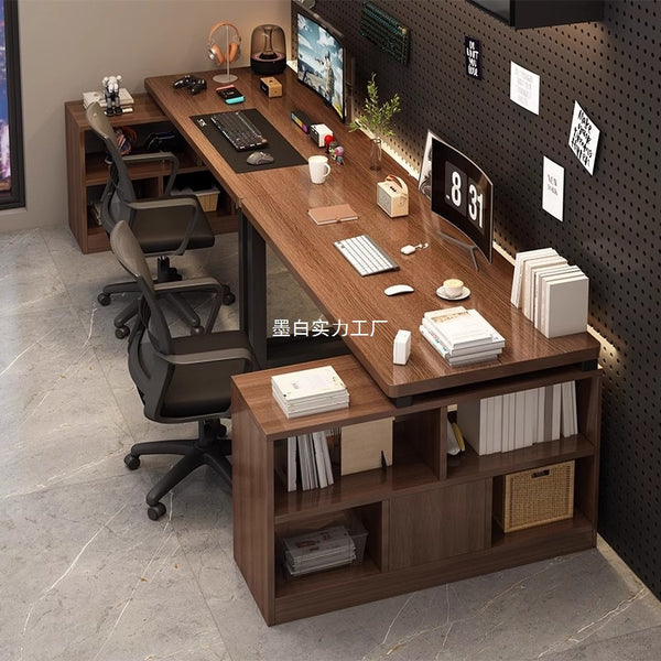 Double computer desk desktop e-sports table L-shaped desk bookshelf integrated table side by side home desk corner table