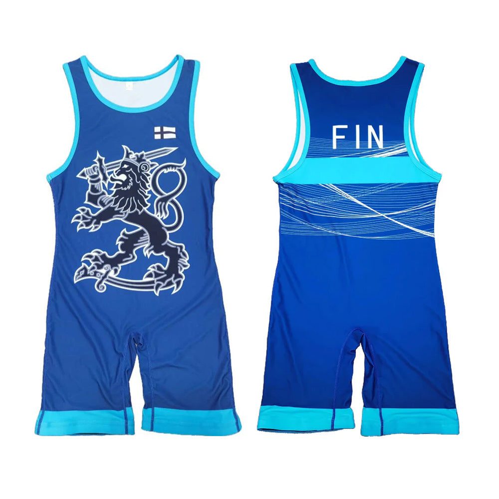 Sublimation full body print men's one-piece wrestling suit custom training weightlifting suit men's and women's free wrestling one-piece vest