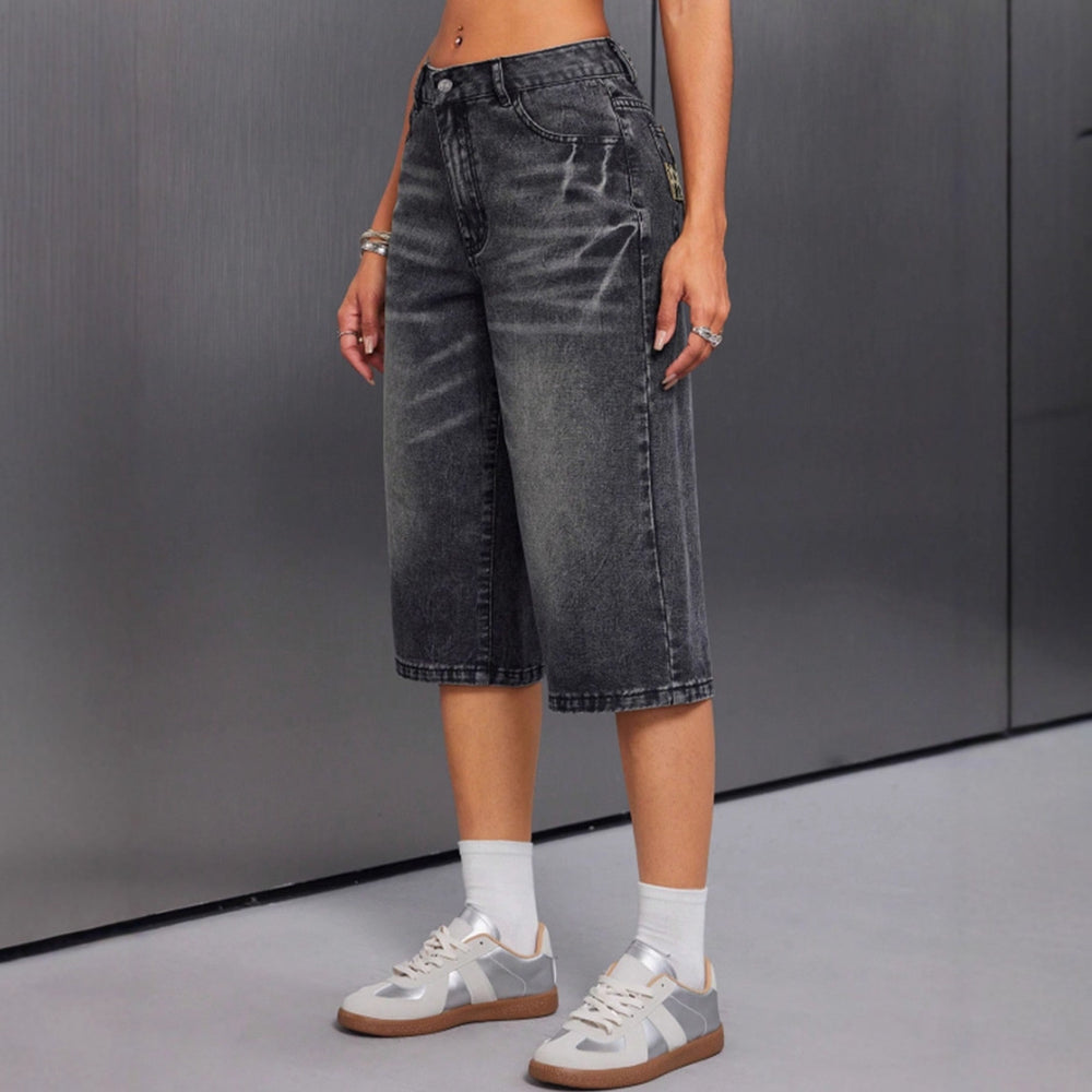 Pre-sale-16008# cross-border fashionexport  new high waist fashion retro half length pants denim shorts
