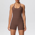 pure color brushed beautiful back tight strap halterflap pocket pants yoga suit sports running shortstwo-piece set
