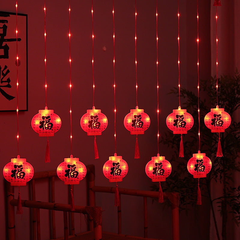 2023 New Luminous LED Fu Dahong Lanterns Rainproof Balcony Flashing Lights New Year Spring Festival Decoration Arrangement