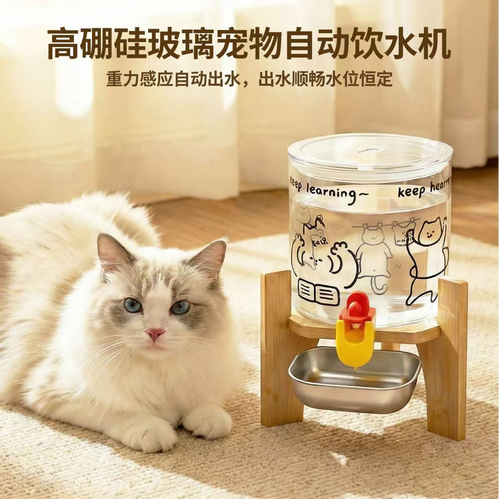 Cat automatic water fountain - silent design, plug-free, glass pet stainless steel water dispenser