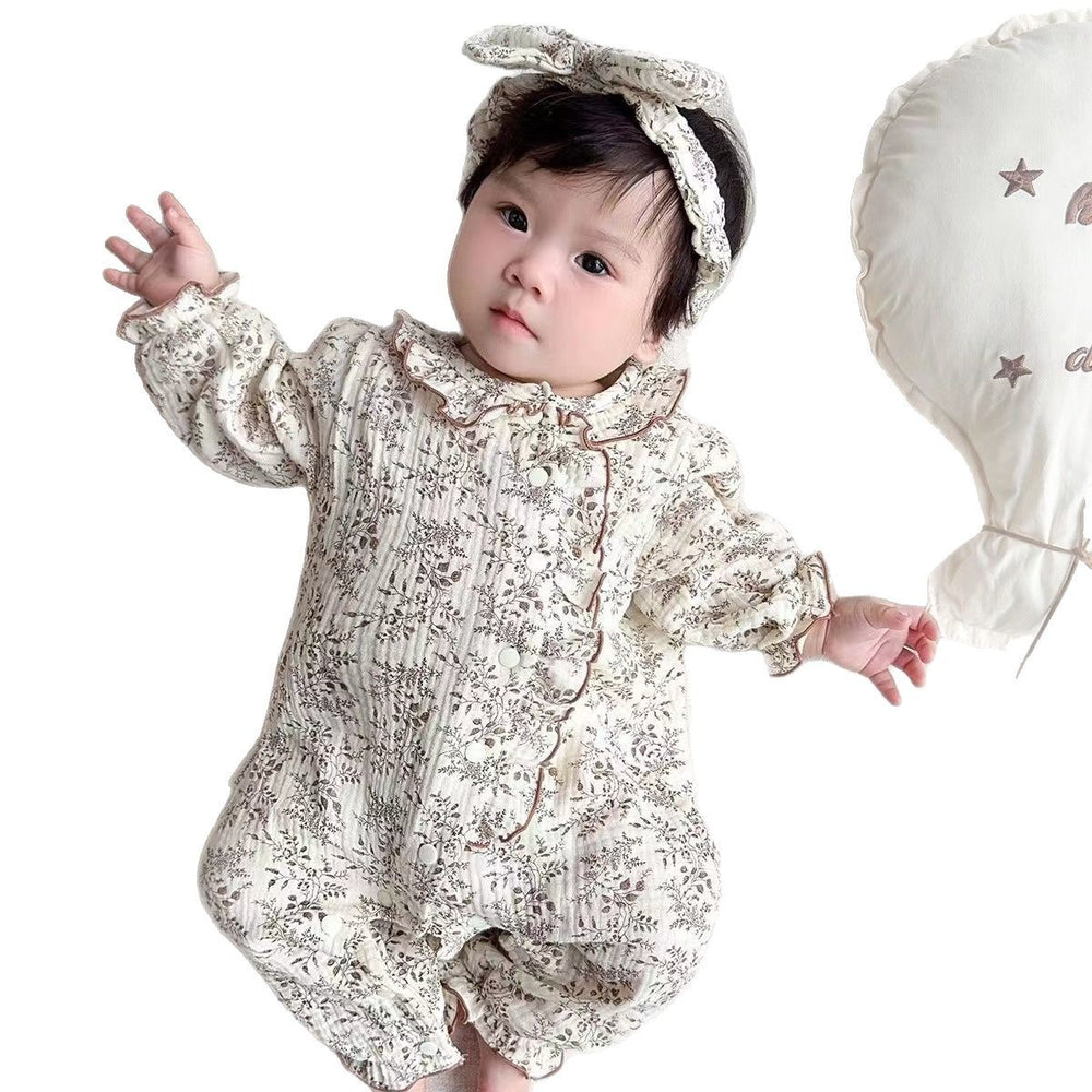 Infant and toddler spring and autumn clothing, 100-day celebration super cute outing romper, newborn baby girl floral print fashionable long-sleeved onesie