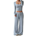 2025 european and american cross-border amazon aliexpress autumn/winter new striped high-waisted slimming wide-leg pants set for women