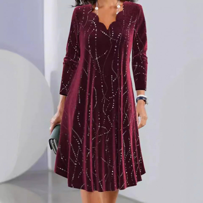 fall/winter new european and american fashion v-neck long sleeve sequin dress for women