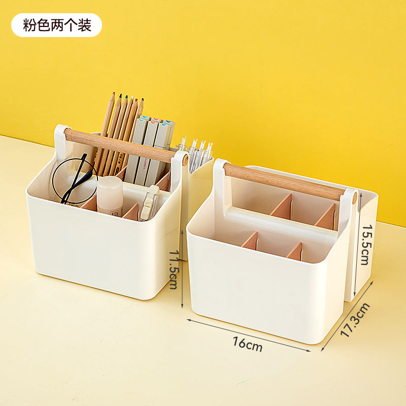 Hand-held colored pen marker storage box, grid large-capacity pen holder, finishing, student brush desktop stationery storage box