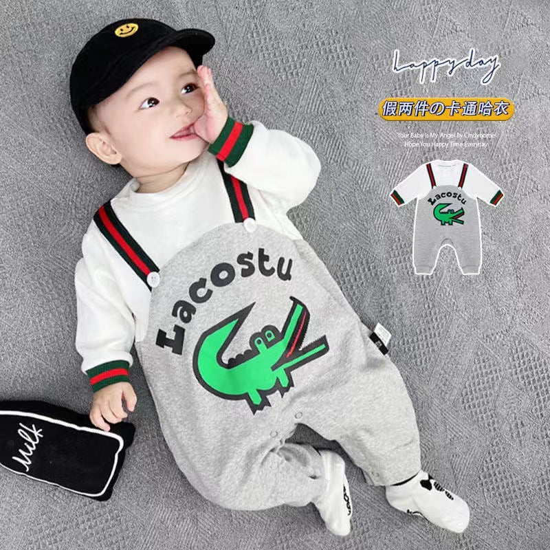 Newborn baby boy romper - spring/autumn cartoon two-piece style - fashionable pullover crawling suit