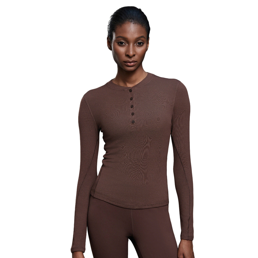 Autumn casual versatile henley shirt modal skin-friendly activewear top fitness yoga long sleeve t-shirt women's d25146