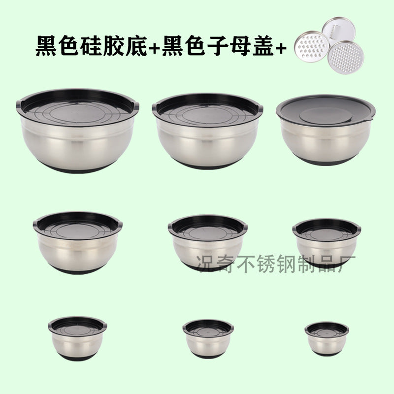 thickened stainless steel salad basin non-slip silicone bottom mixing egg bowl salad cooking basin baking egg bowl