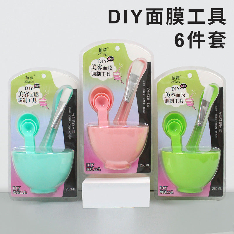 Zhiwei 6-piece suit beauty plastic mask bowl tool mask stick spoon makeup brush large and small size chinese and english version