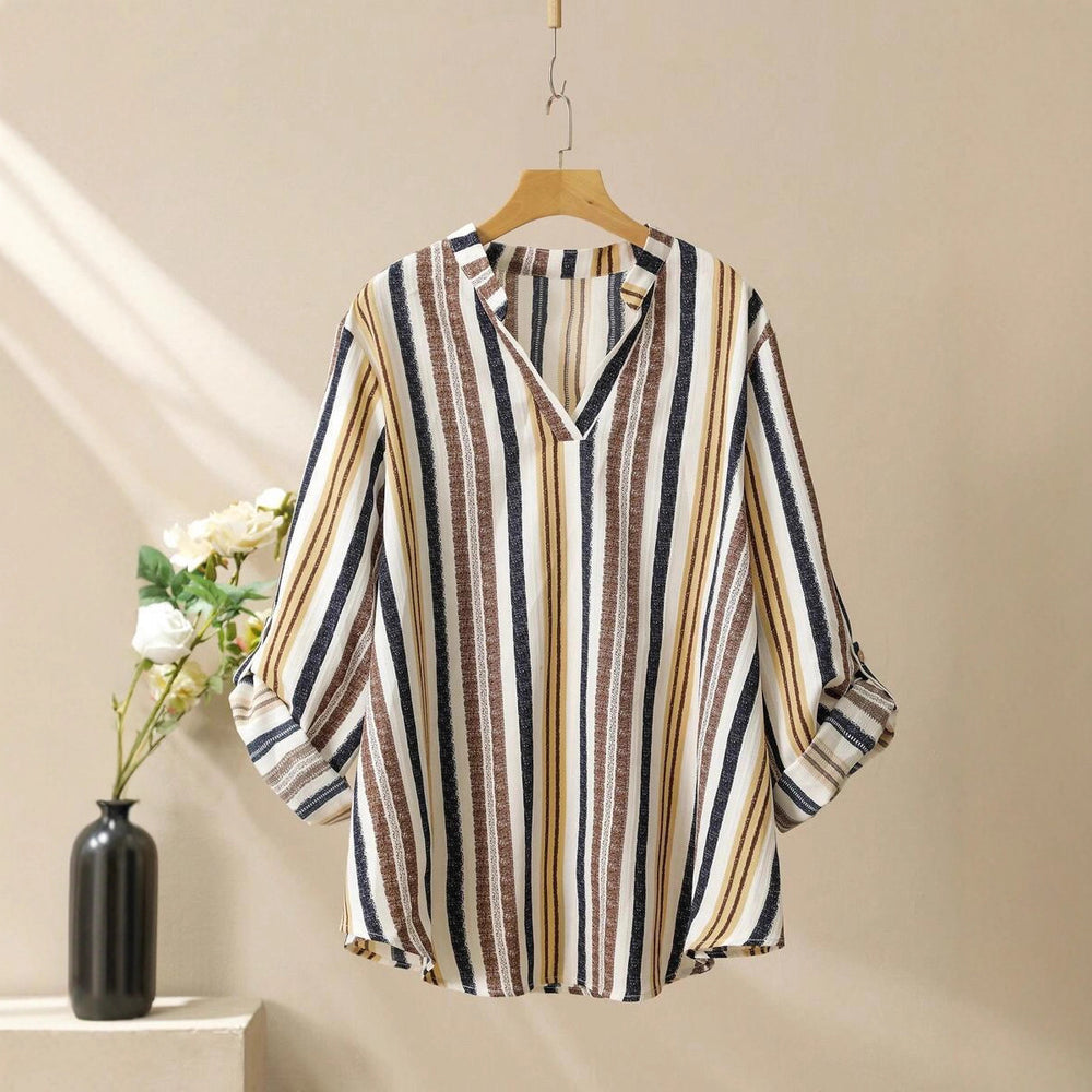cross-border fashion: european & american style striped print v-neck set - new autumn/winter collection for  & independent e-commerce stores