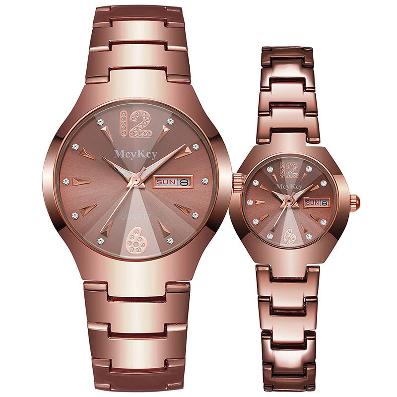 Mcykcy watch tungsten steel men's watch digital round quartz watch quartz gold and silver gold stainless steel