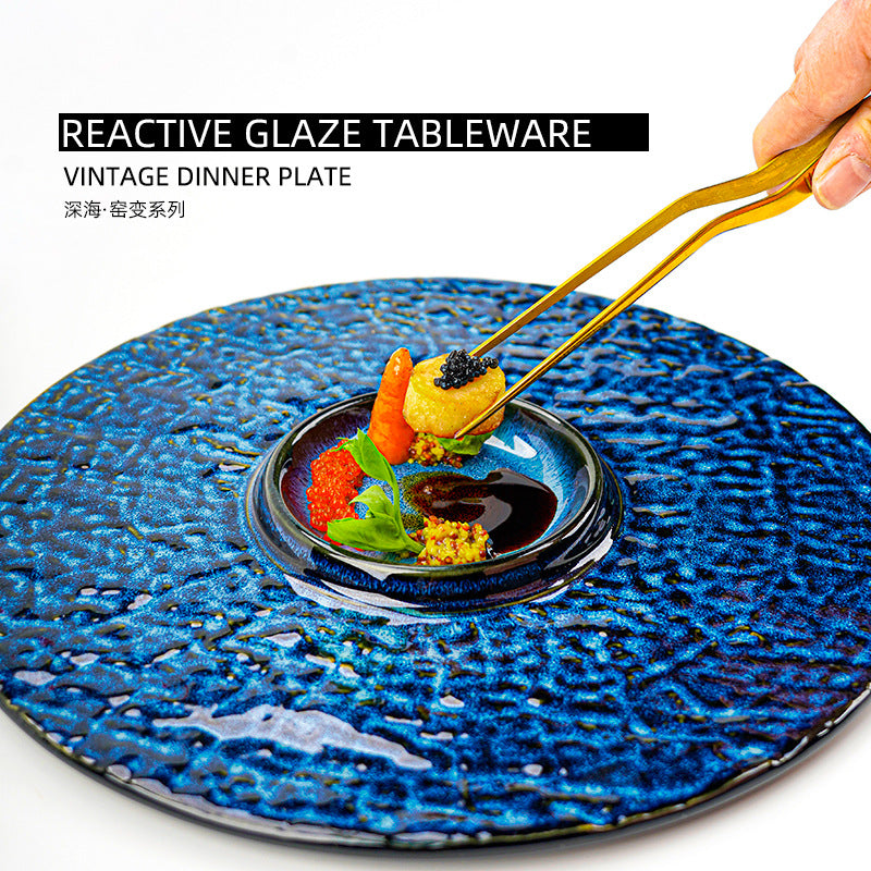 Kiln-turned-stylish high-looking crater relief decoration dessert plate creative desktop pastry western food plate dessert plate