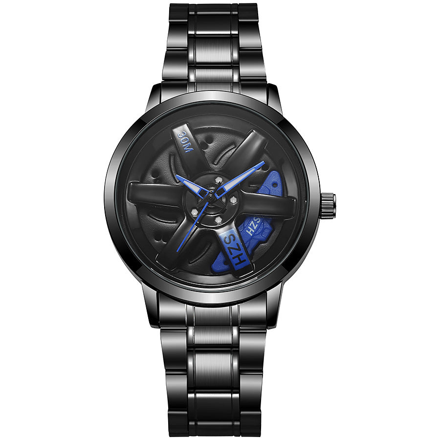 New hollow-out creative tech men's steel band watch with rotating bezel - quartz watch for cross-border e-commerce