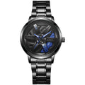 New hollow-out creative tech men's steel band watch with rotating bezel - quartz watch for cross-border e-commerce