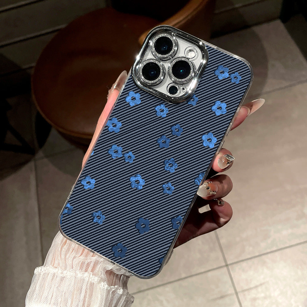 Swirl pattern phone case for apple 17, striped blue floral iphone 15 pro max glitter hard case, 16 anti-drop