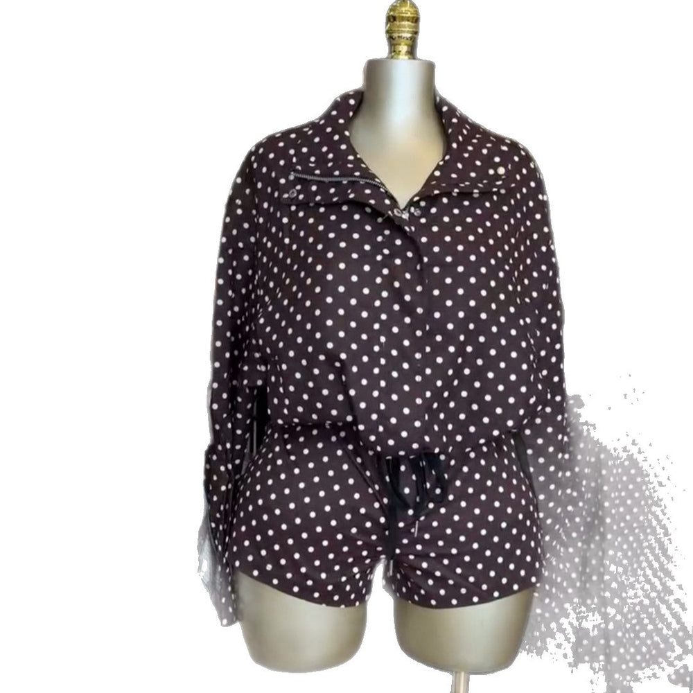 European and american cross-border women's clothing:  summer new collection - chic and sweet polka dot drawstring top and high-waisted shorts set