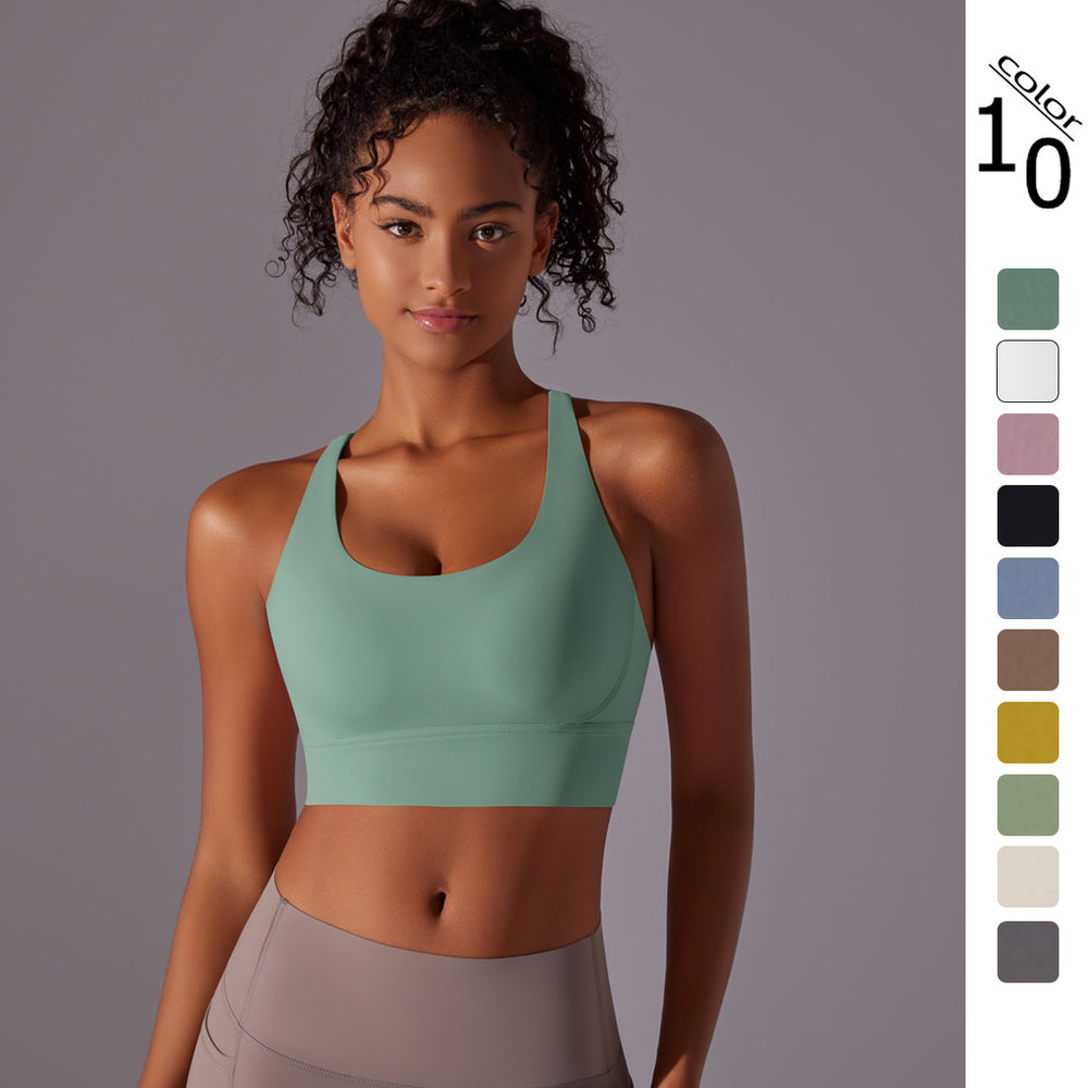New arrival double-sided brushed cross back shockproof push-up sports intimates cloud-like yoga sports bra fitness tops