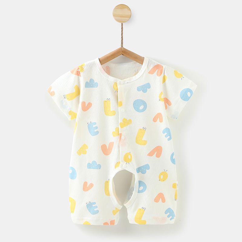 New summer baby rompers, onesies, and crawling suits - newborn pure cotton short-sleeve lightweight open crotch crawling suit for 0-1 year olds