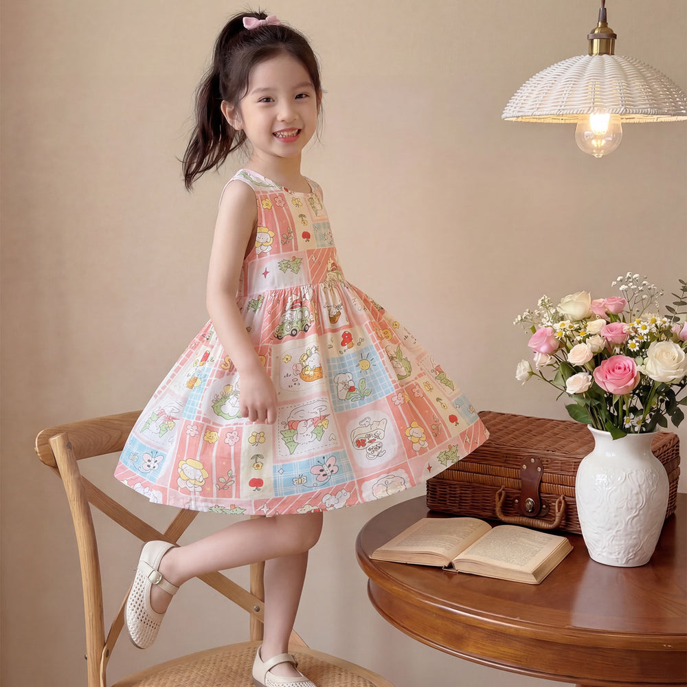 New girls' summer floral cotton silk dress - baby girl casual sweet style princess dress - stylish and trendy children's clothing