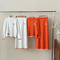 fashion new product creative horse embroiderycontrast colorlong sleeves woolen outwear+casualknitting midi skirttwo-piece set