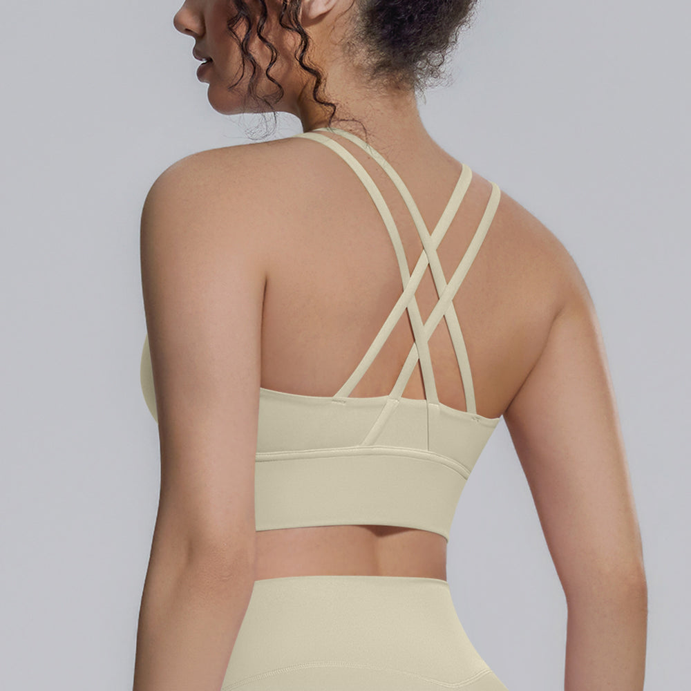 New arrival cross backless sports bra yoga wear topsbubble wrap push-up running training fitness vest for women