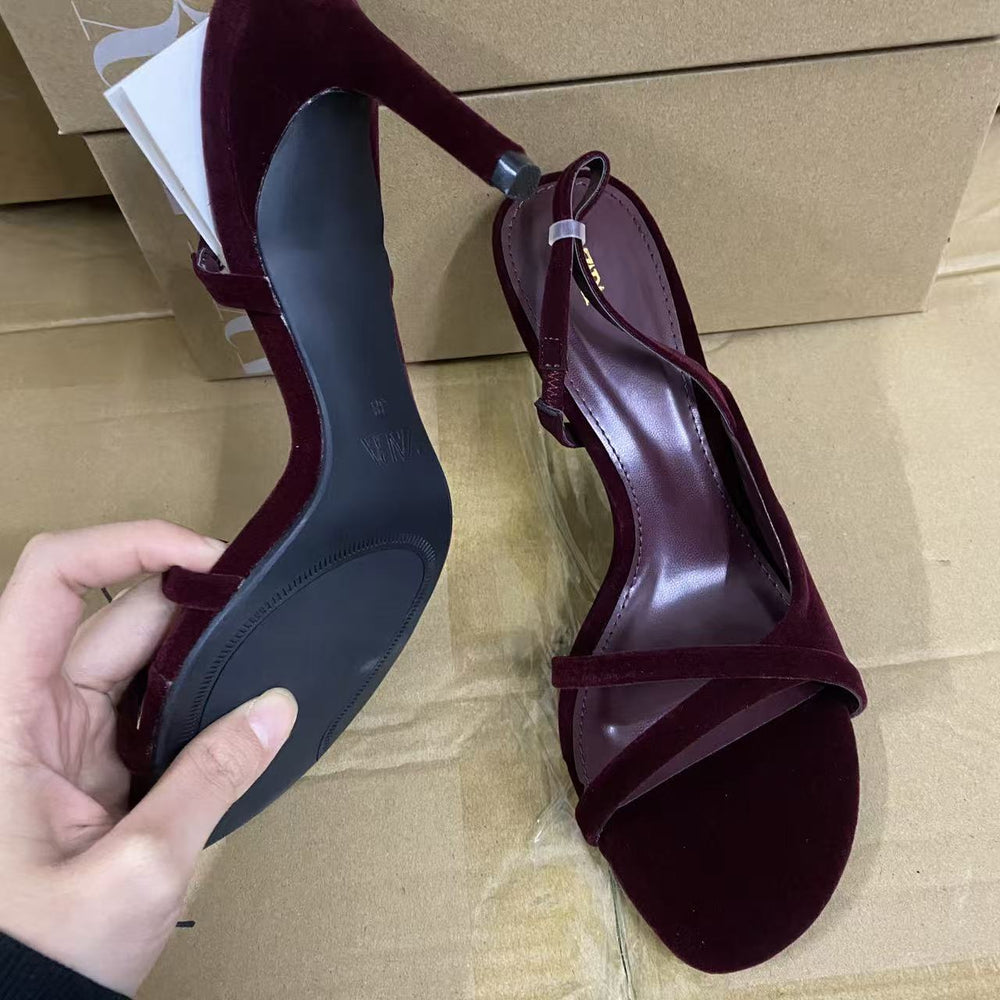 Za2025summernew arrival one strap thin heel high heel sandals women's fashion black high heels women