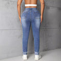 Pre-sale-15501# cross-border women's fashion european and american ins trendyslimming look ripped straight-leg skinny jeanspants