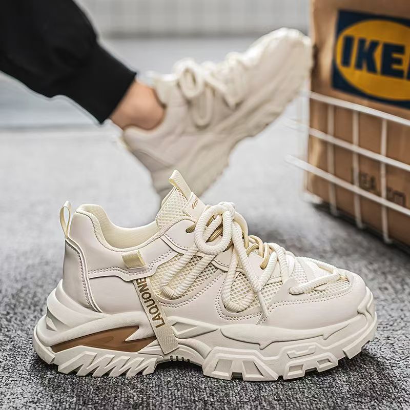 Men's shoes 2025 winter new mesh versatile high-end casual shoes youth sports chunky sole dad shoes