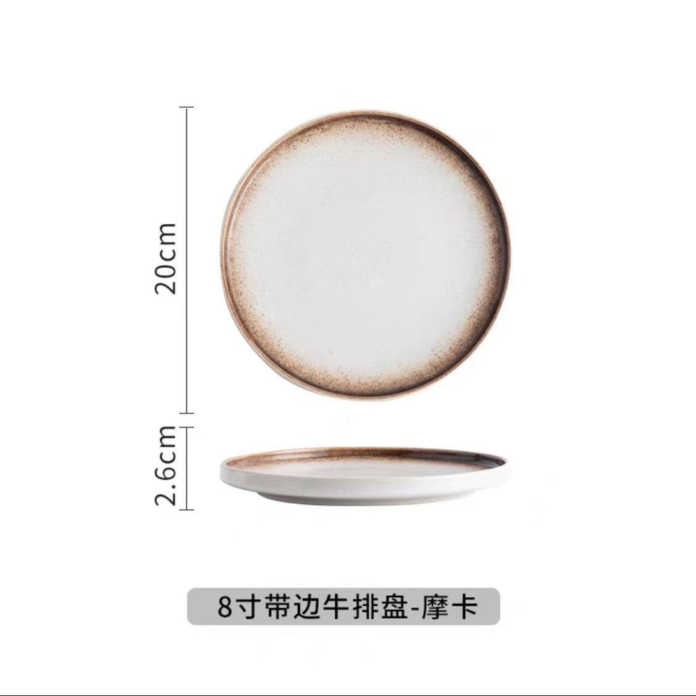 Japanese retro ceramic western dinner plate steak flat plate stoneware household dinner plate commercial round plate hotel restaurant tableware