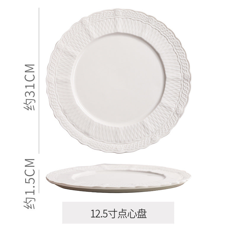 European-style embossed ceramic double-layer serving tray - perfect for home, snacks, desserts, cakes, creative wedding decor, living room, and pastry presentation