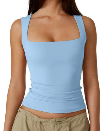 2025 Cross-border European and American Spice Girls Wear Sling Vest Women's Summer Sleeveless Off-Shoulder Square Neck Threaded Shoulder Strap Top Women