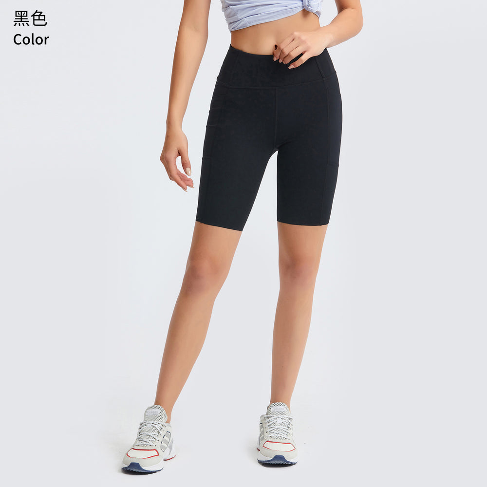 new arrivalpure color side flap pocket pants four-point yoga pants brushed nude running fitness sports shorts dk068