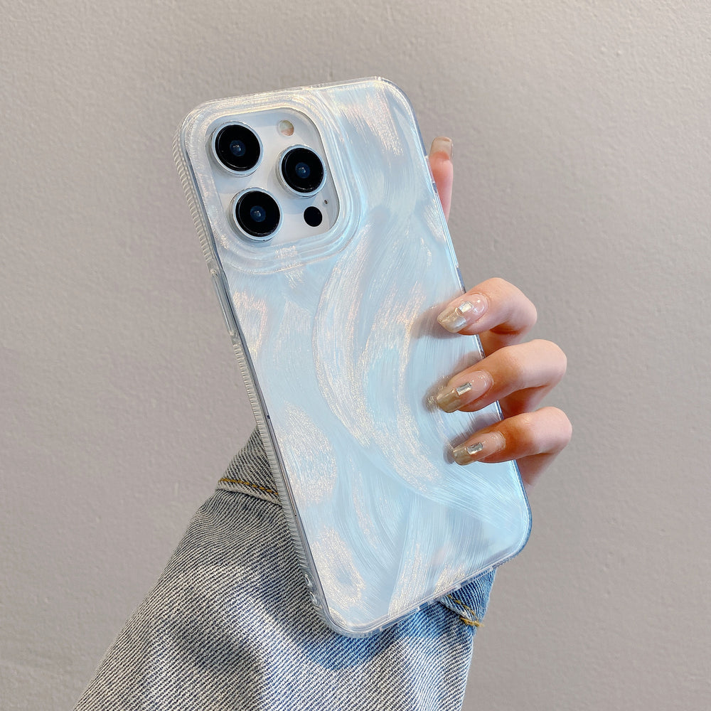 New ins-style feather yarn silver apple 16 pro creative phone case iphone 14/13 laser hard protective cover