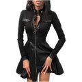 Aliexpress  foreign trade women's autumn/winter new fashion pu leather patchwork waist dress