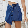 European and american cross-border e-commerce women's summer new arrivals:   washed button-decorated irregular denim skirt pants