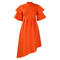 D230 cross-border women's fashion  summer new arrival double-layer ruffle sleeve solid color a-line european and american style dress - export dress